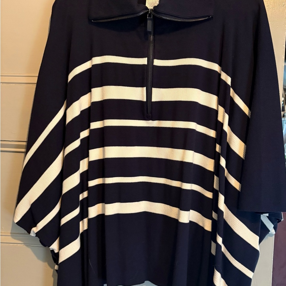 Chico's Navy and White Striped Poncho